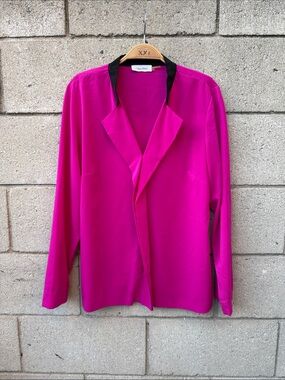 Magenta Open-Front Long Sleeve with Black Collar